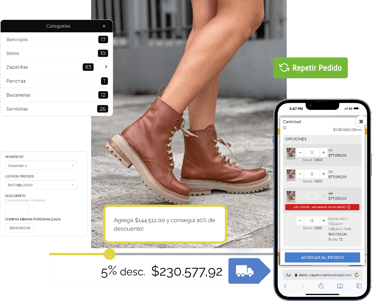 Funciones de eCommerce B2B para mayoristas de calzado e indumentaria